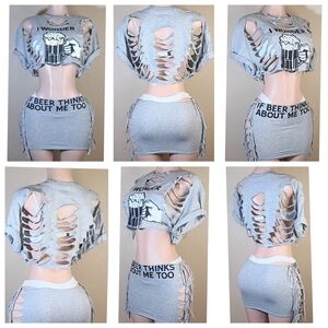 Gray Custom  Tshirt Skirt Set